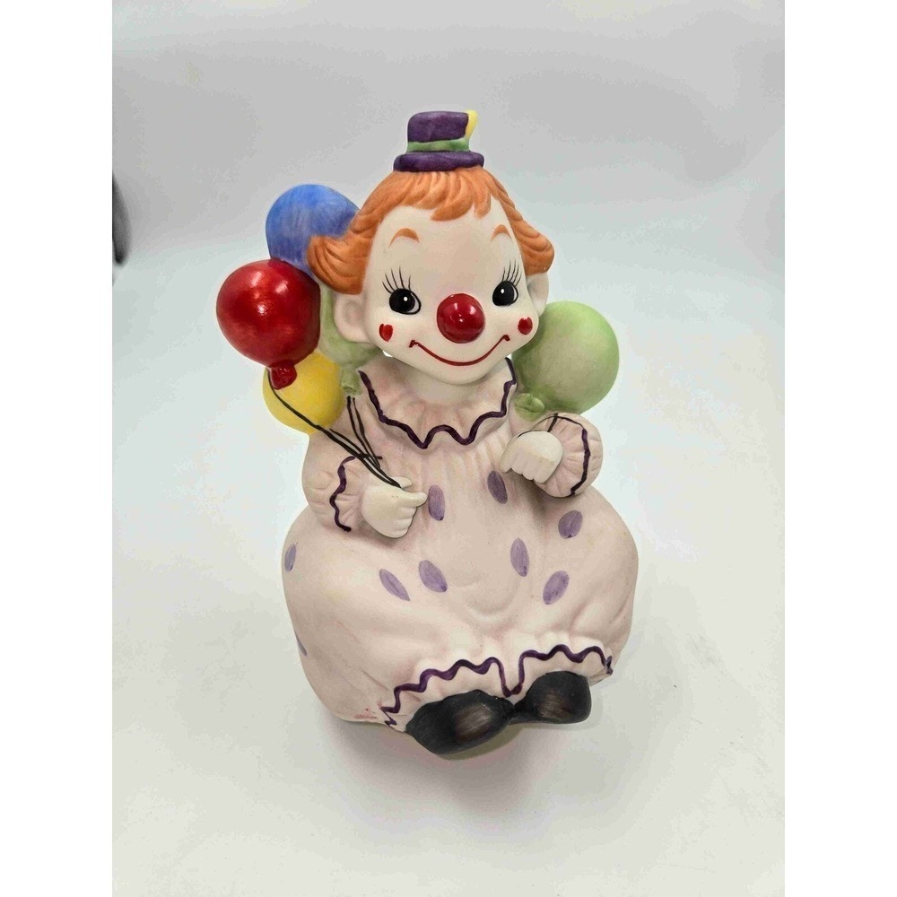 George Good Tan Red Green Clown Ceramic Music Box Figurine